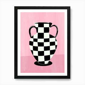 Checkered Vase On A Pink Background Print Art Print