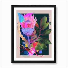 Protea 4 Neon Flower Collage Art Print