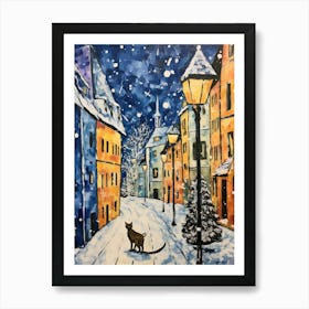 Cat In The Streets Of Munich   Germany With Snow Art Print