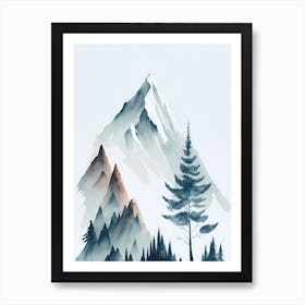 Mountain And Forest In Minimalist Watercolor Vertical Composition 177 Art Print