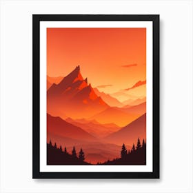 Misty Mountains Vertical Composition In Orange Tone 123 Art Print