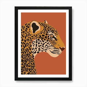 Jungle Safari Leopard on Red Brown Art Print