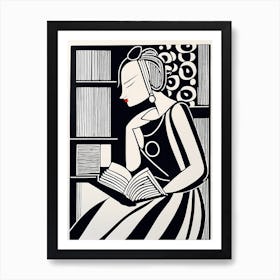 Just a girl who loves to read, Lion cut inspired Black and white Stylized portrait of a Woman reading a book, reading art, book worm, Reading girl 215 Art Print