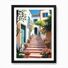 Stairs And Potted Plants Art Print