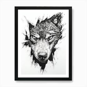 Angry Wolf Watching from Wall Hole 1 Art Print