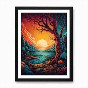 Sunset In The Forest 20 Art Print