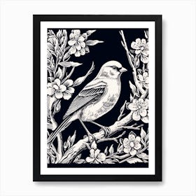 B&W Bird Linocut American Goldfinch 1 Art Print