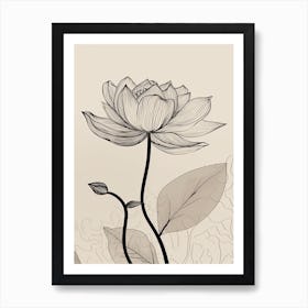 Line Art Lotus Flowers Illustration Neutral 15 Art Print