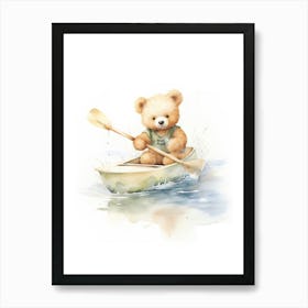 Rowing Teddy Bear Painting Watercolour 2 Art Print