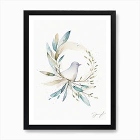 Peace Dove And Olive 1 Branch Symbol Minimal Watercolour Art Print