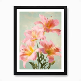 Lilies Flowers Acrylic Painting In Pastel Colours 4 Art Print