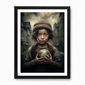 Boy Holding A Globe Art Print