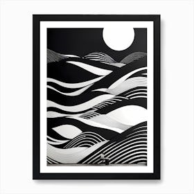 Wavy Lines, black and white monochromatic art Art Print