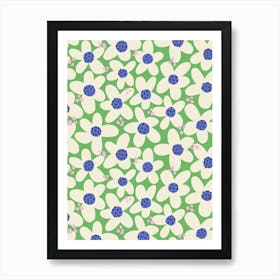 Contemporary White Flowers On Bright Green Art Print