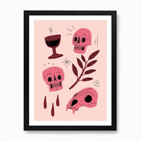 Skulls And Wine Red Art Print