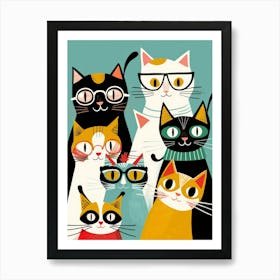 Group Of Cats In Glasses Art Print