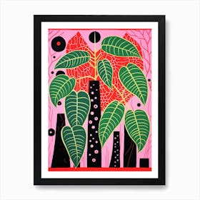 Pink And Red Plant Illustration Monstera Thai Constellation 2 Art Print