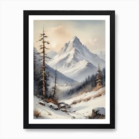 Vintage Muted Winter Mountain Landscape (17) Art Print