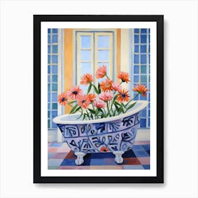 A Bathtube Full Gerbera In A Bathroom 3 Art Print