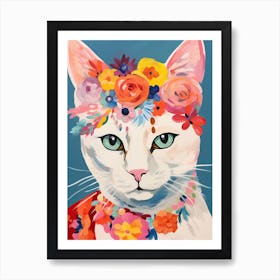 Turkish Angora Cat With A Flower Crown Painting Matisse Style 1 Art Print