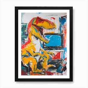 Dinosaur Watching Tv Graffiti Abstract 3 Art Print