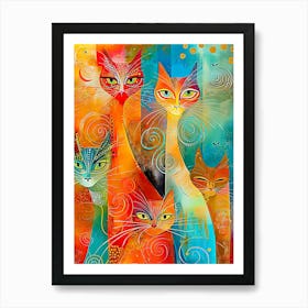 Five cats Art Print