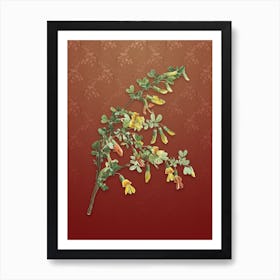 Vintage Caragana Sinica Botanical on Falu Red Pattern n.0443 Art Print