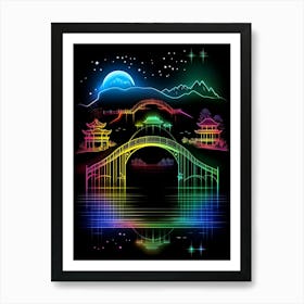 Neon Bridge Over The River Art Print