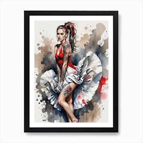 Watercolor Of A Woman With Tattoos Art Print