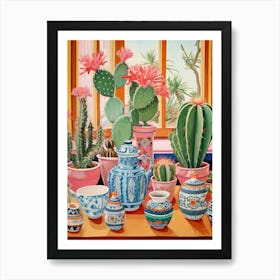 Cactus Painting Maximalist Still Life Echinocereus Cactus 3 Art Print