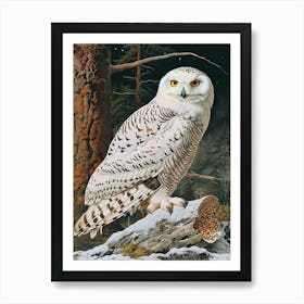Snowy Owl Relief Illustration 2 Art Print