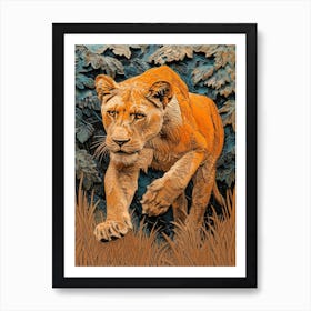 African Lion Relief Illustration Lionesss 4 Art Print