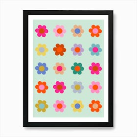 Colorful Flowers Retro Floral Art Print