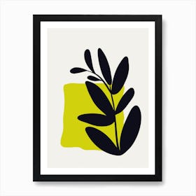 Simple Black Leafy Branch With Lime Green Shape Art Print