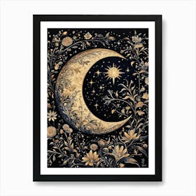 Moon And Stars William Morris Style Art Print