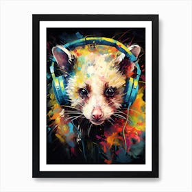  A Possum Wearing Headphones Vibrant Paint Splash 1 Art Print