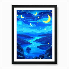 Night Sky With Moon And Stars Art Print