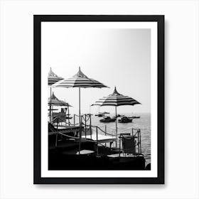Amalfi Coast Beach Club | Positano Italy |Black and White Beach Umbrellas Art Print