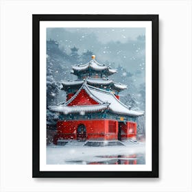 Chinese Pagoda In Snow Art Print