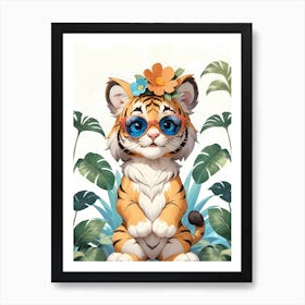 Baby Tiger Flower Crown Bowties Woodland Animal Nursery Decor (2) Art Print