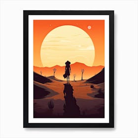 Cowgirl Riding A Horse In The Desert Orange Tones Illustration 14 Art Print