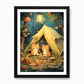 Kawaii Cat Drawings Camping 12 Art Print
