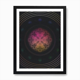 Neon Geometric Glyph in Pink and Yellow Circle Array on Black n.0368 Art Print
