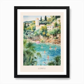 Swimming In Corfu Greece 2 Watercolour Poster Poster