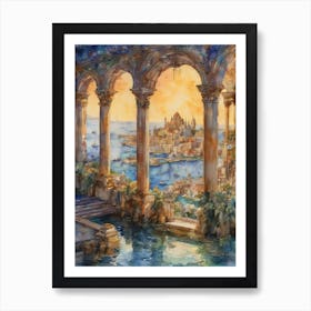 Lost City of Atlantis ~ Mythological Watercolour Painting of Enchanting Pagan Dreamy Seaworld of Lemuria Lost Lands Artwork Greek Underwater Mermaids World of Higher Consciousness ~ Witchy Yoga Spiritual Awakening Third Eye Sight Visions of Ancient Realms Art Print