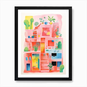 A House In Barcelona, Abstract Risograph Style 3 Art Print