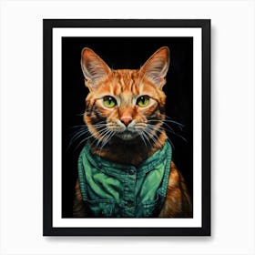 Cat In Green Jacket Art Print