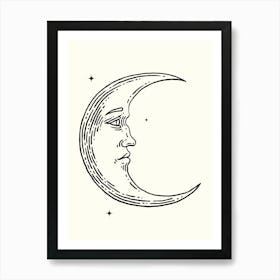 Moon Face Hand Drawing Aesthetic Illustration Art Print