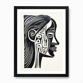 Profile Of Face Linocut Inspired  1 Art Print