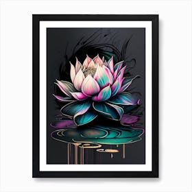 Blooming Lotus Flower In Lake Graffiti 2 Art Print